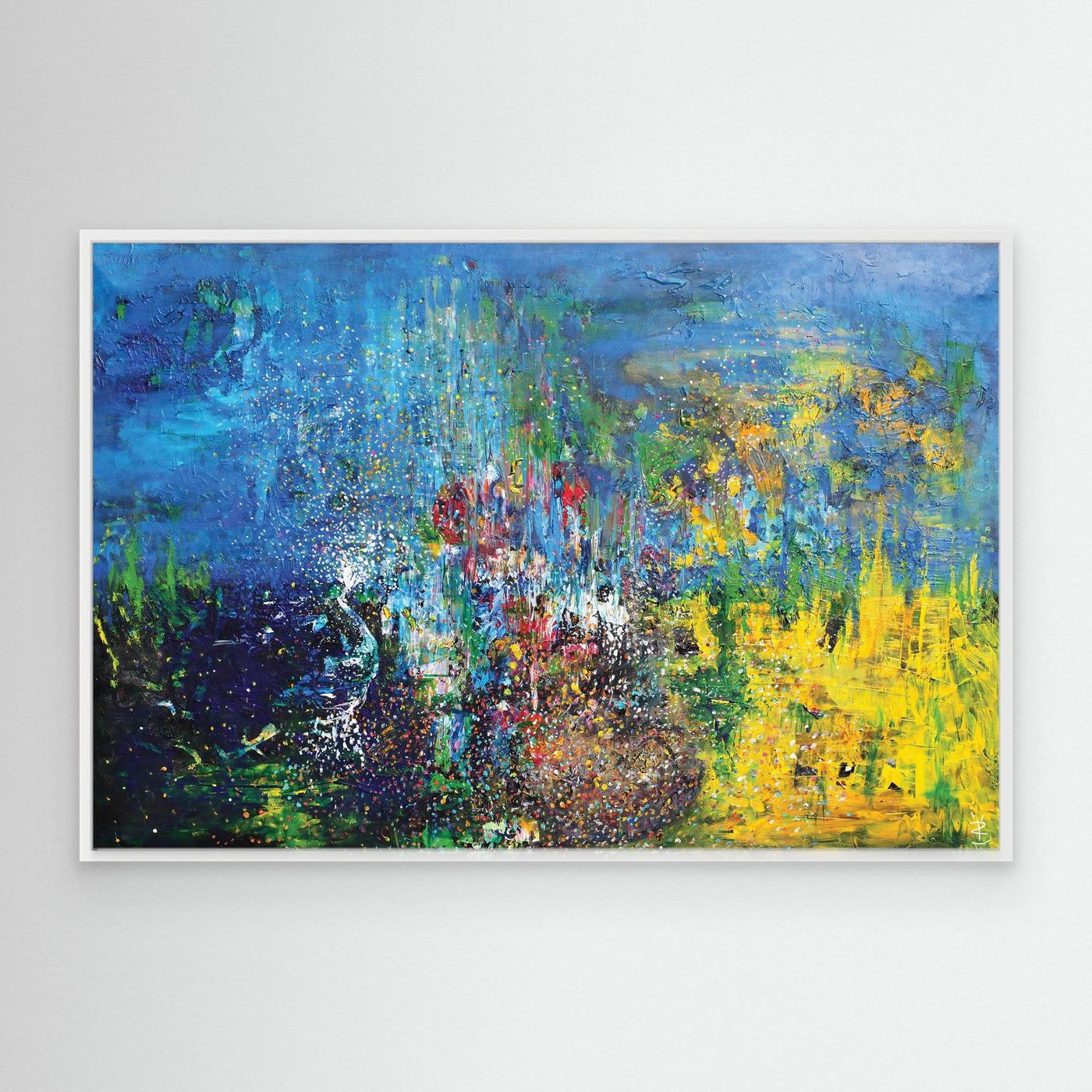 Abstract colorful painting canvas wall art modern interior decor blue green yellow textured artwork Timeless series